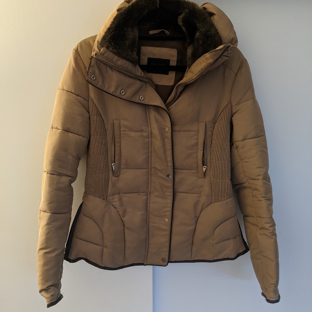 Zara Tan Puffer with Faux Fur Neck